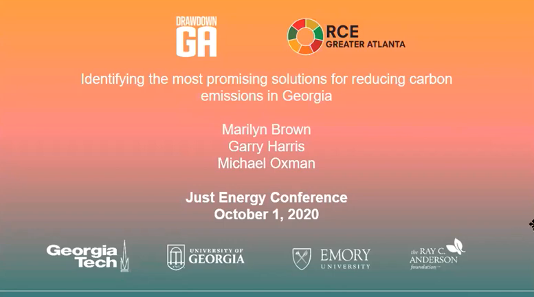 Title slide for the presentation "Identifying the most promising solutions for reducing carbon emissions in Georgia"