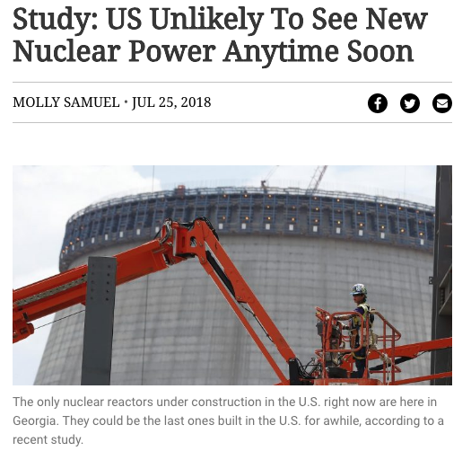 Study: US Unlikely To See New Nuclear Power Anytime Soon
