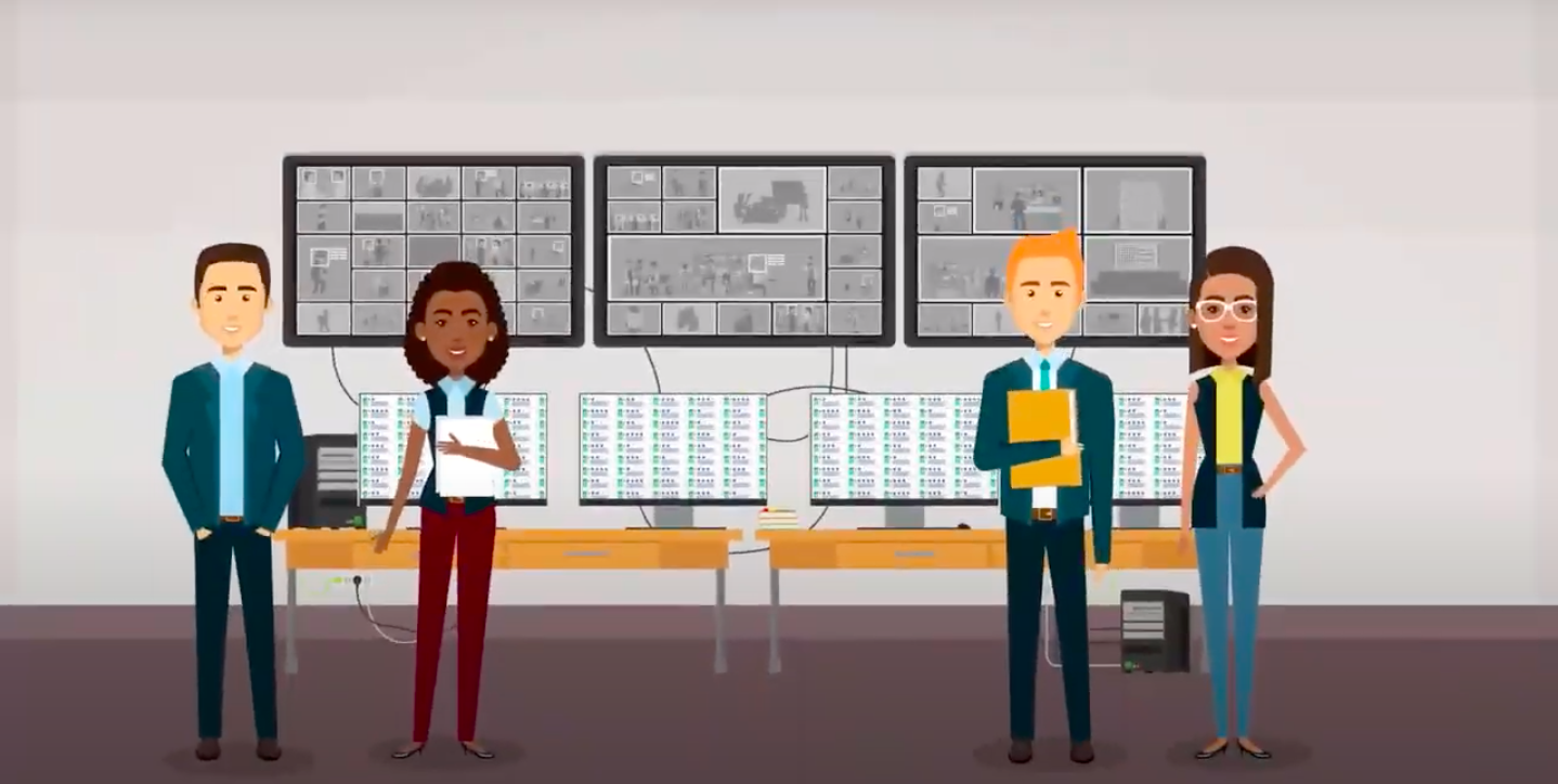 Four animated researchers stand in front of monitors, analyzing data on electric vehicles.