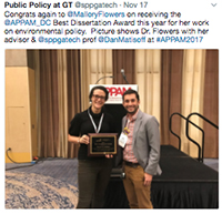 Mallory Flowers receives APPAM Best Dissertation Award 2017