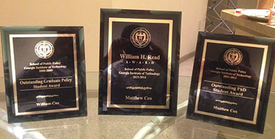 Matthew Cox's Three Award Plaques