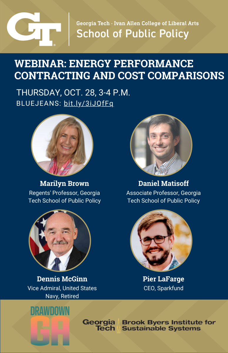 A flyer for a webinar on Energy Performance Contracting and Cost Comparisons taking place Thursday, October 28th at 3pm at bit.ly/3fpeueg